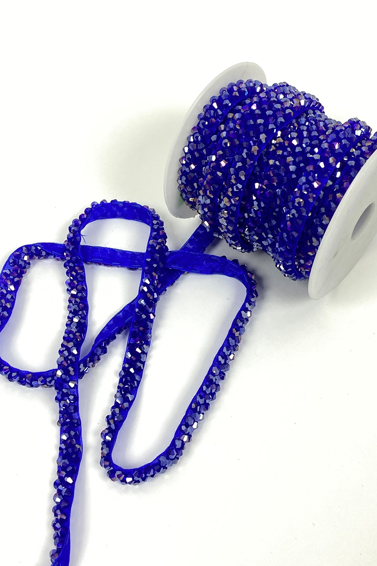 Sax Blue Crystal Bead Embroidered Ribbon