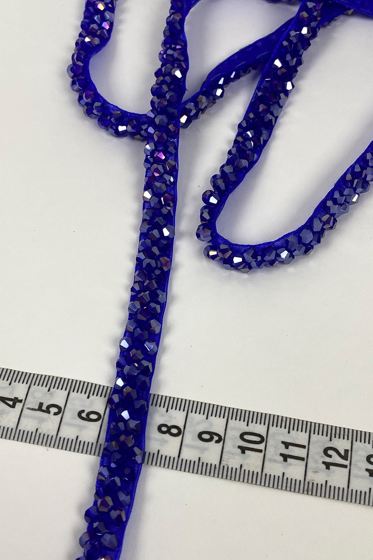 Sax Blue Crystal Bead Embroidered Ribbon