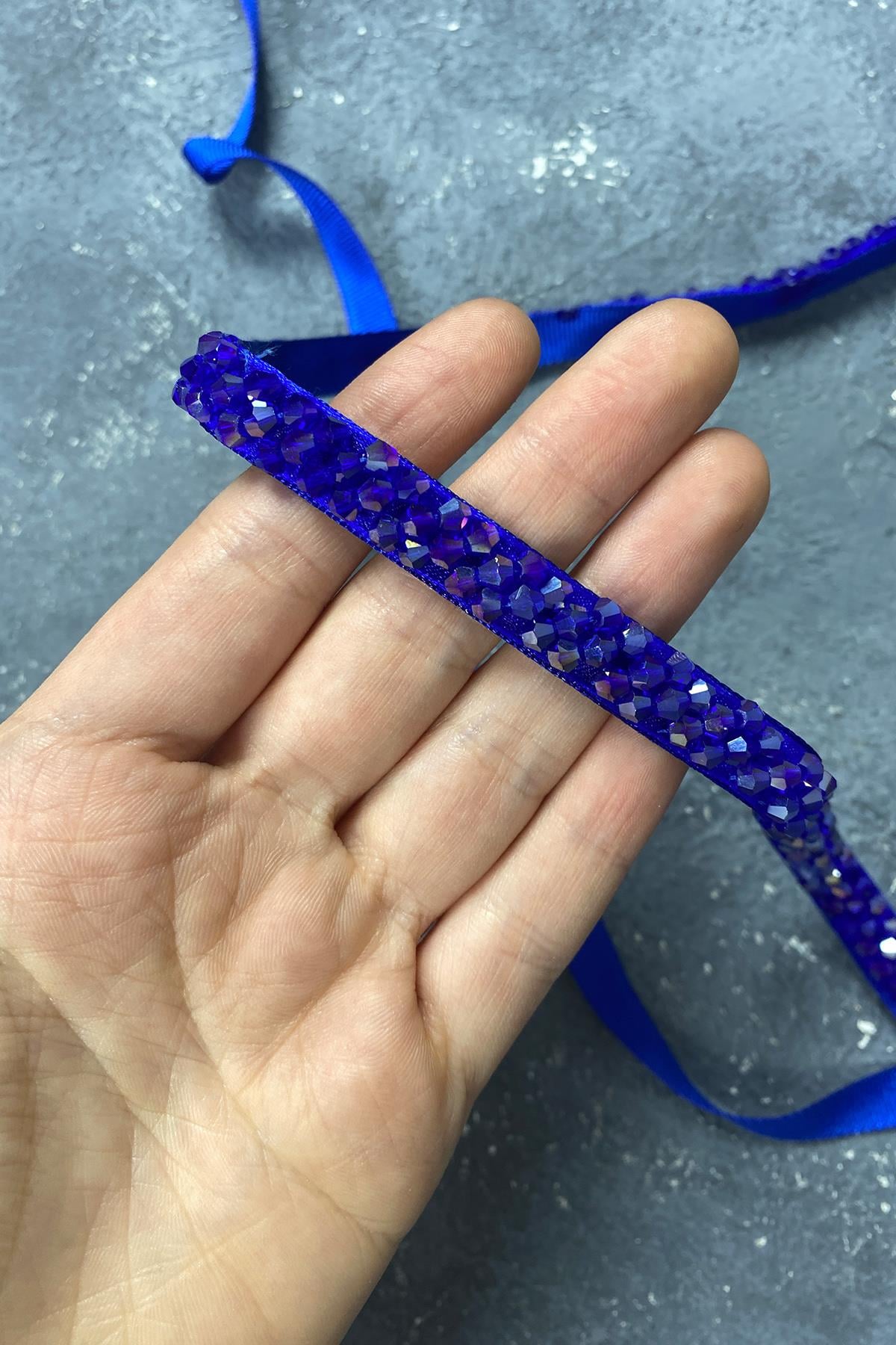 Saks Mavi Kristal Boncuklu Abiye Elbise Kemer Aksesuarı