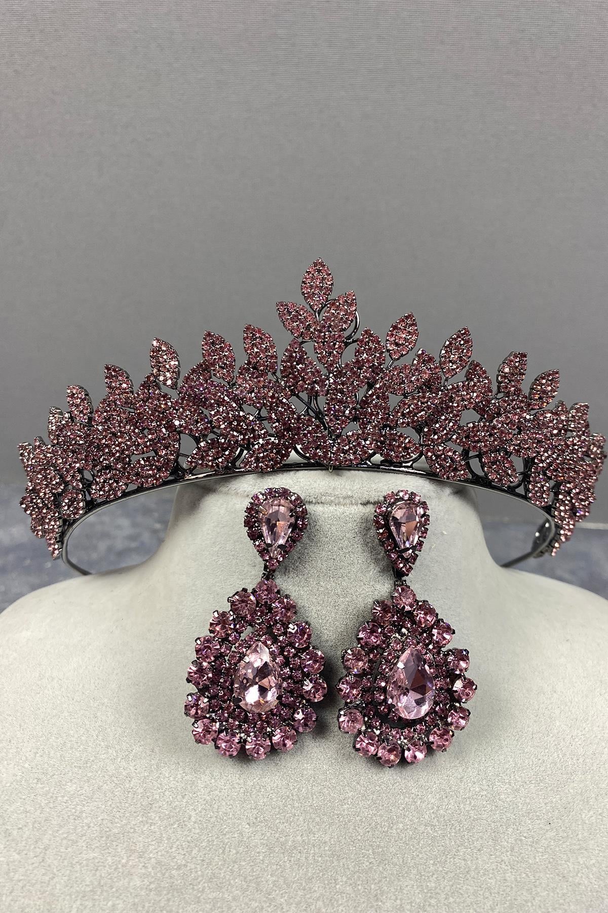 Sara Bridal Henna Tiara and Earring with Dense Stones