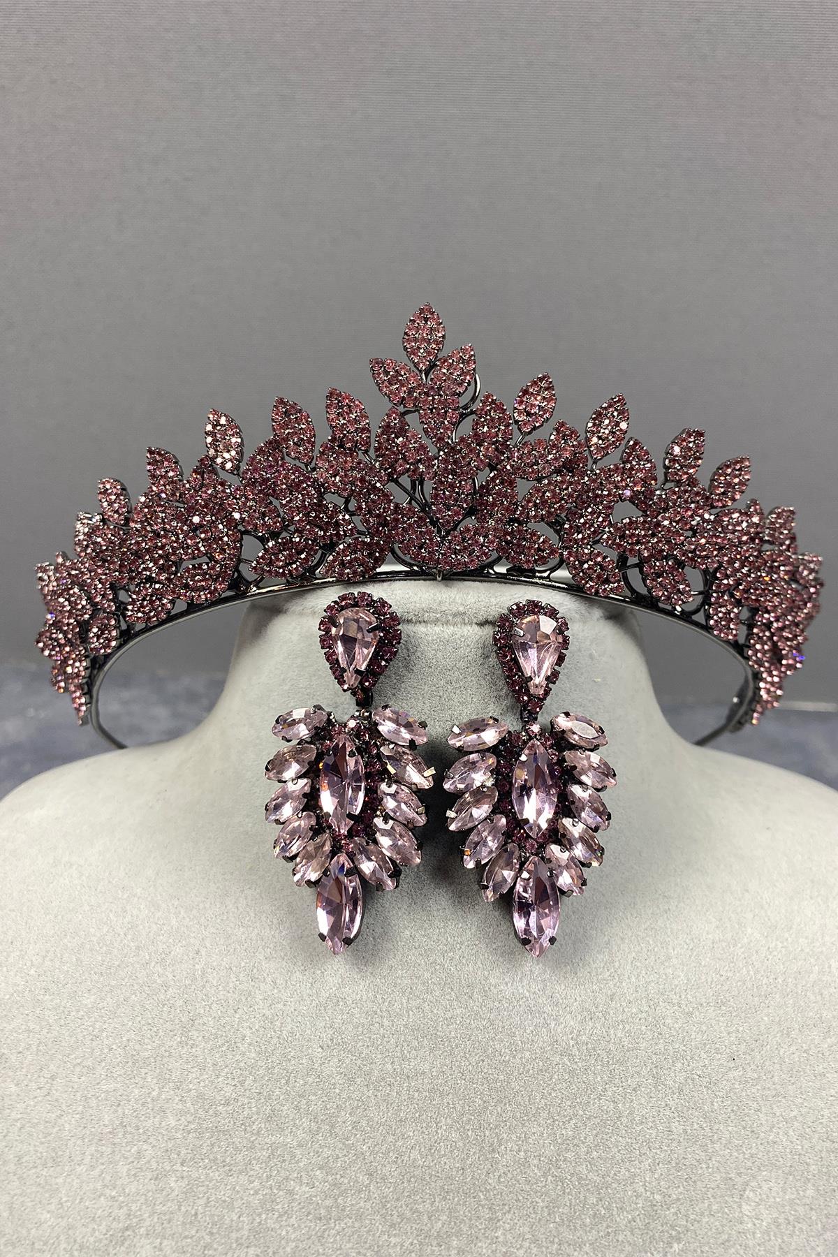 Sara Bridal Henna Tiara and Earring with Dense Stones