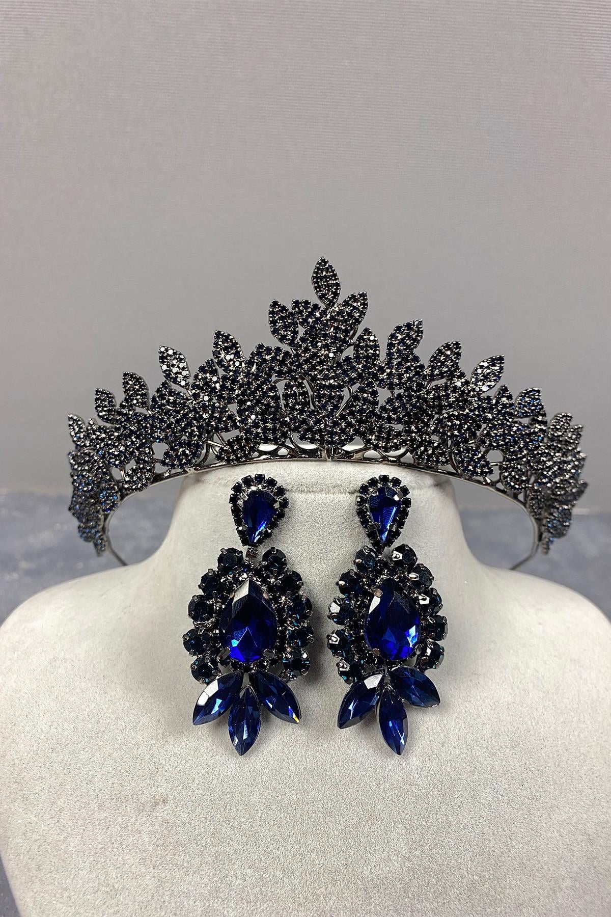 Sara Bridal Henna Tiara and Earring with Dense Stones