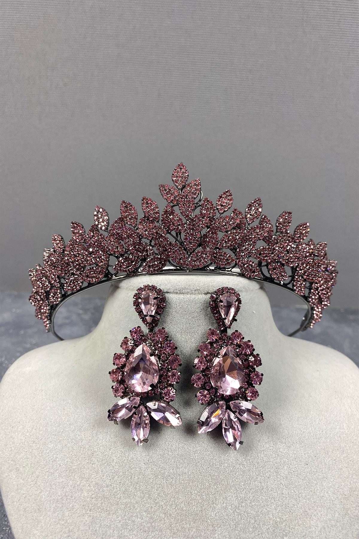 Sara Bridal Henna Tiara and Earring with Dense Stones