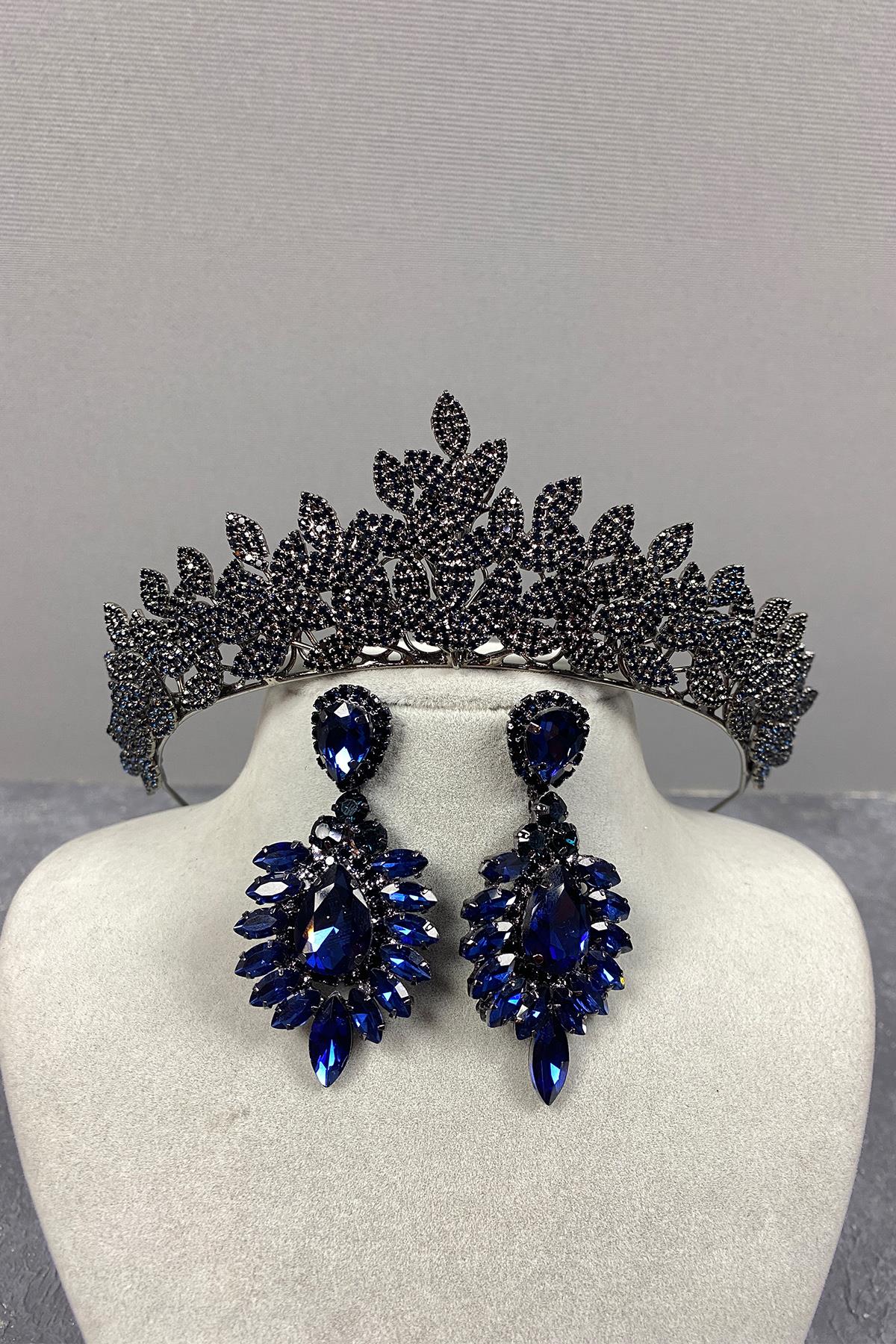 Sara Bridal Henna Tiara and Earring with Dense Stones