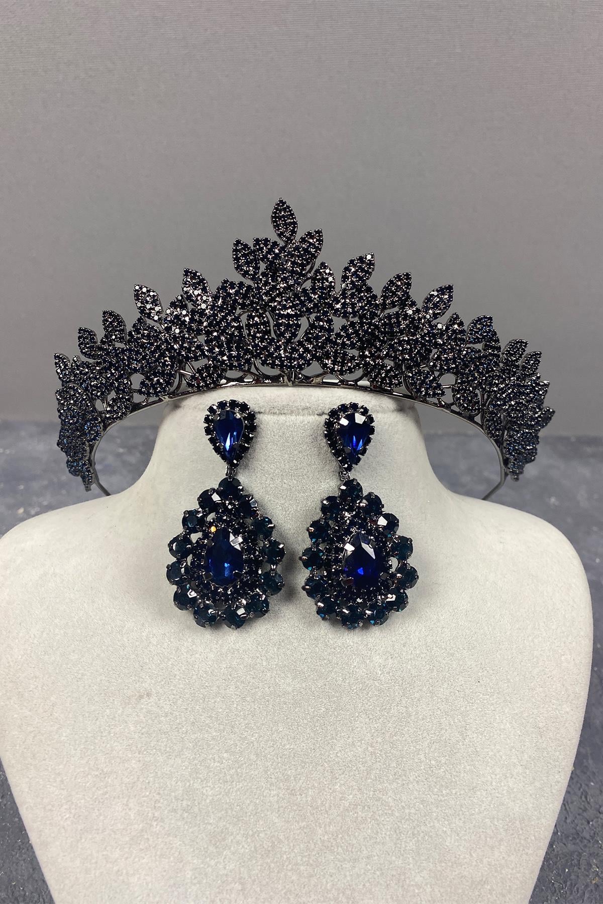 Sara Bridal Henna Tiara and Earring with Dense Stones