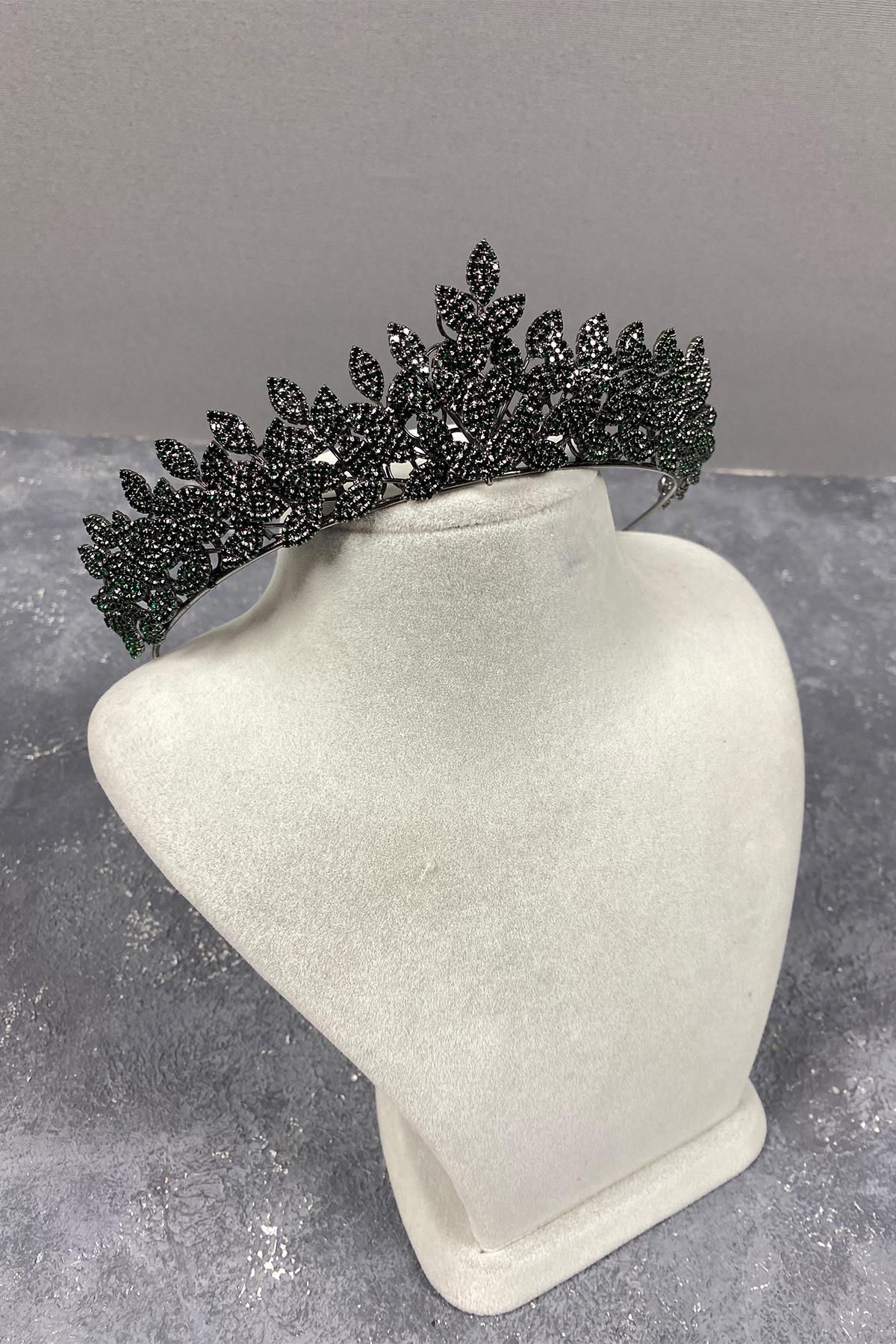 Sara Dense Stone Leaf Pattern Bridal Henna Crown