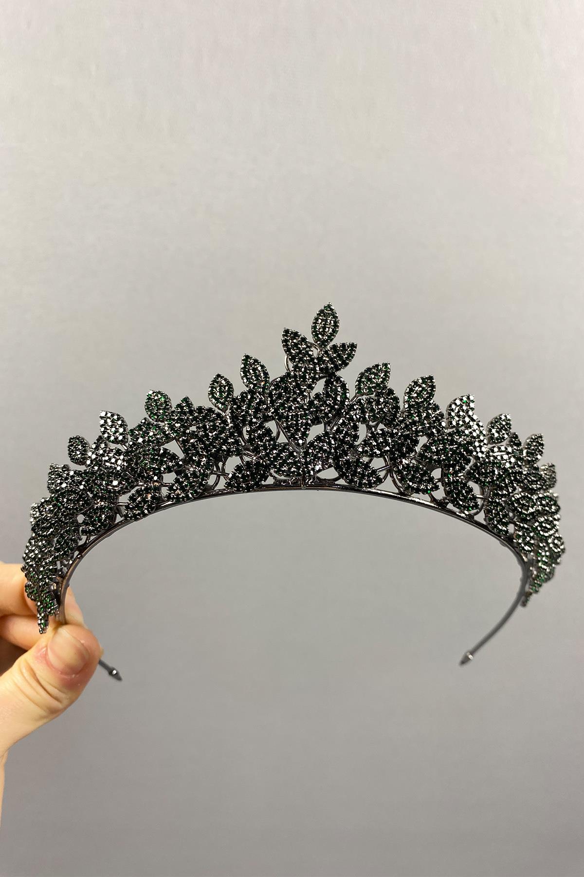 Sara Dense Stone Leaf Pattern Bridal Henna Crown
