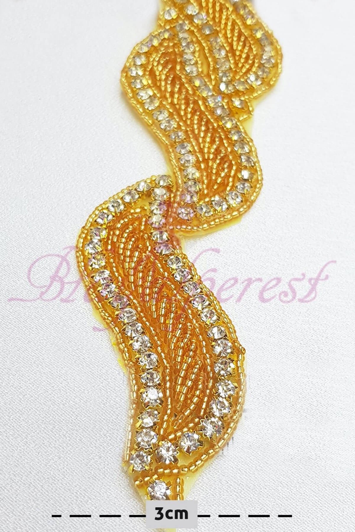 Yellow Beaded Stone Crystal Iron-On Strip
