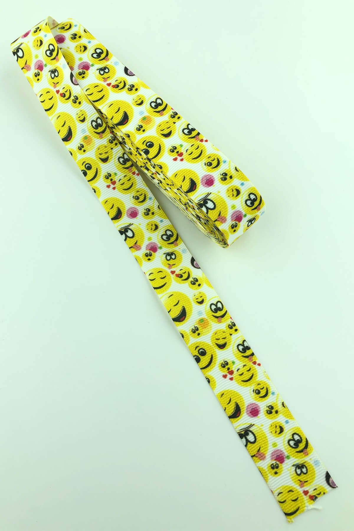 Sarı Emoji Baskılı Grogren Kurdele 10 Mt