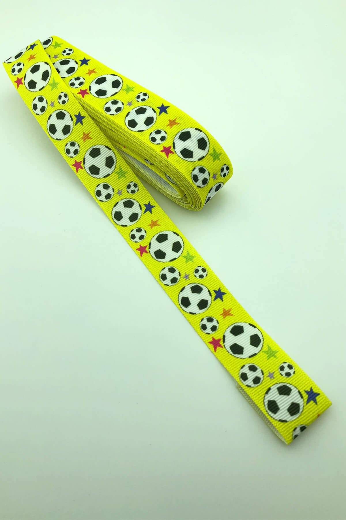 Yellow Soccer Ball Printed Grosgrain Ribbon 10 Mt