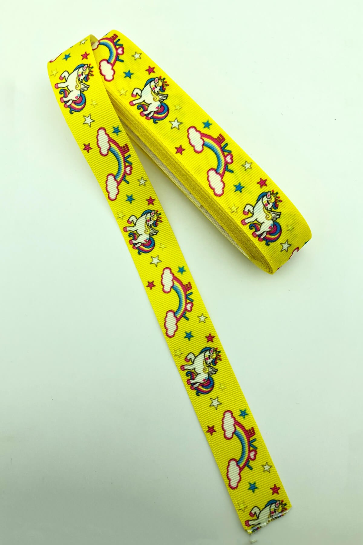 Sarı Gök Guşağı Unicorn Baskılı Grogren Kurdele 10 Mt