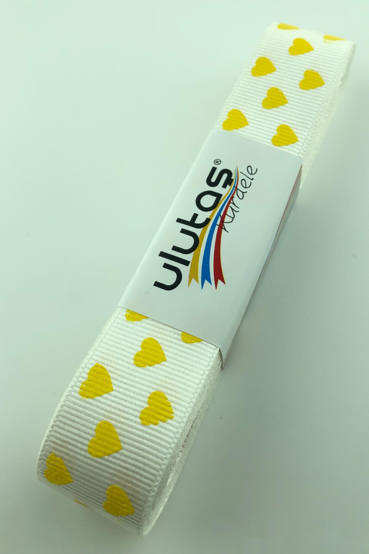 Yellow Heart Printed Cream Backdrop Grosgrain Ribbon