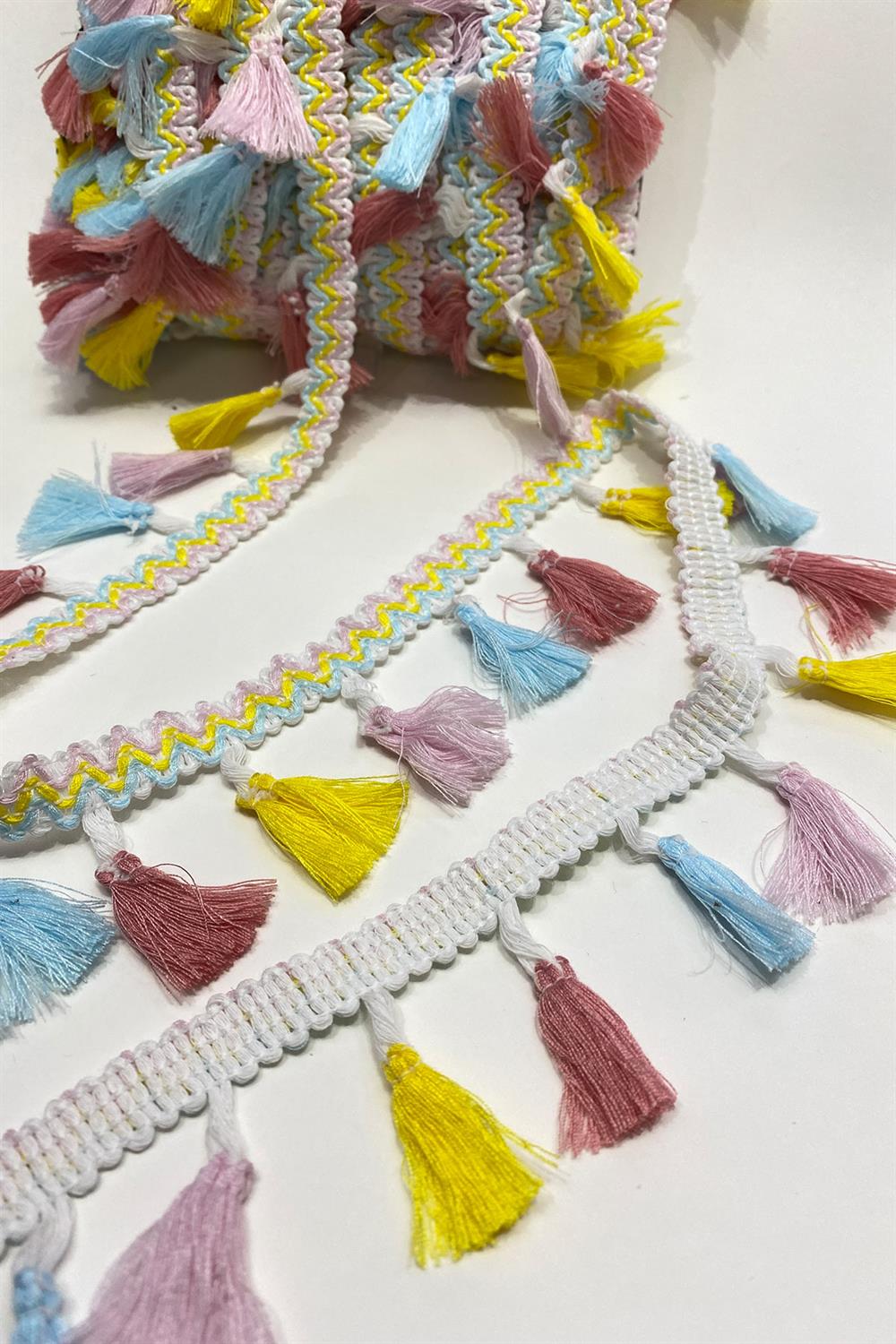 Yellow Colorful Cotton Bun Fringe Tassel