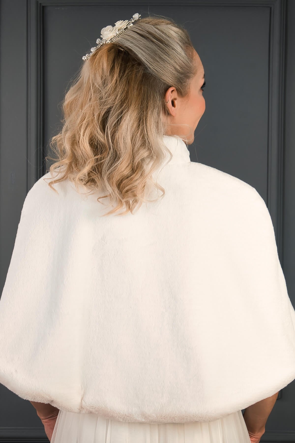 Satin Bow Collar Fur Etol Bridal Bolero