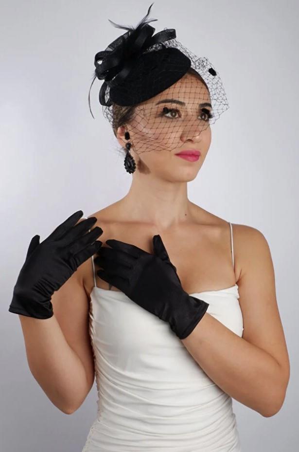 Satin Bridal Gloves Wedding Accessory Fascinator Hat Set