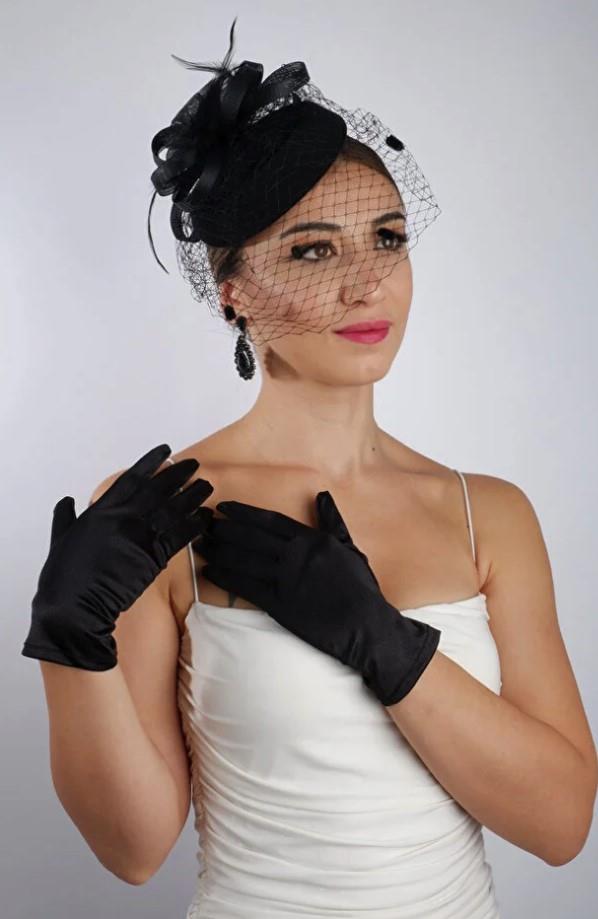 Satin Bridal Gloves Wedding Accessory Fascinator Hat Set