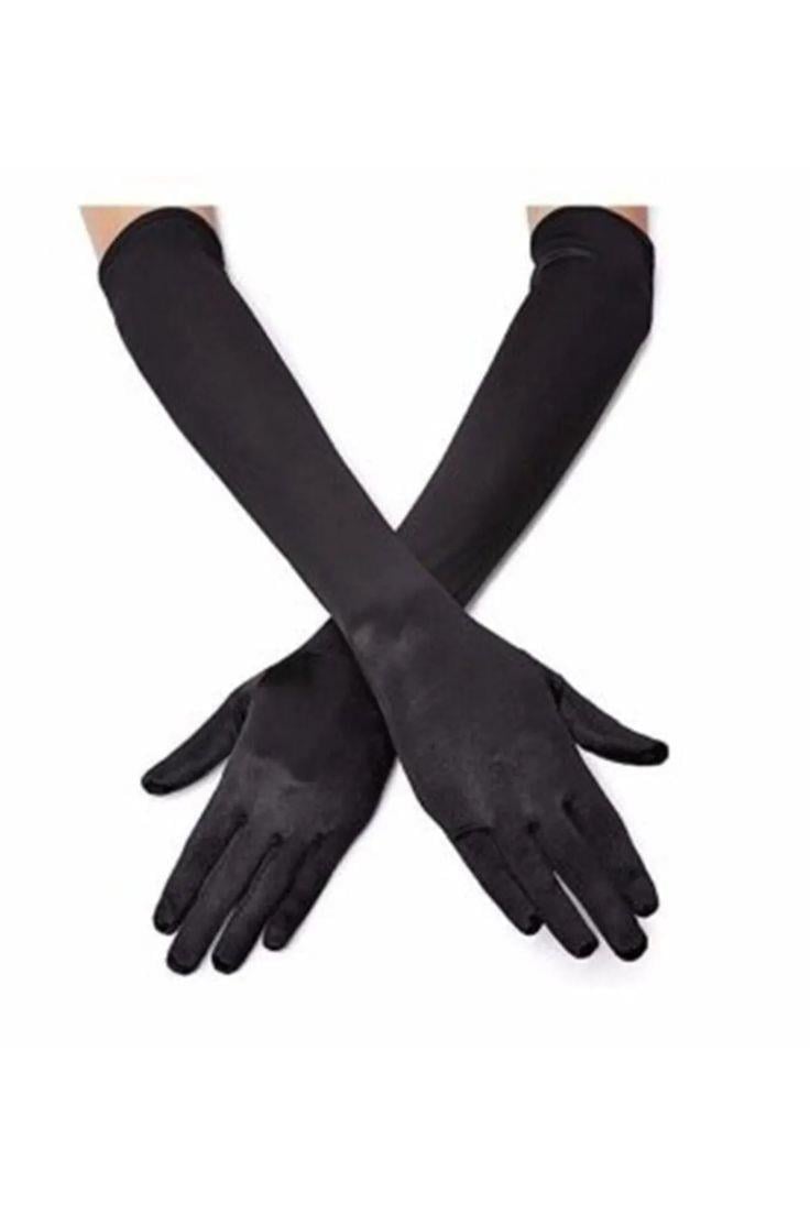 Saten Likrali Uzun Esnek Dans & Opera Eldiveni - (48 CM)