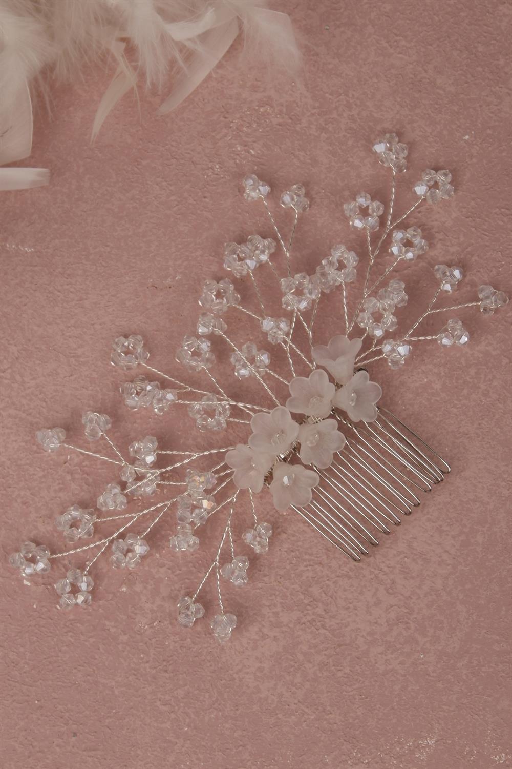 Transparent Flower Beaded Bridal Hair Accessory Comb Hairpin