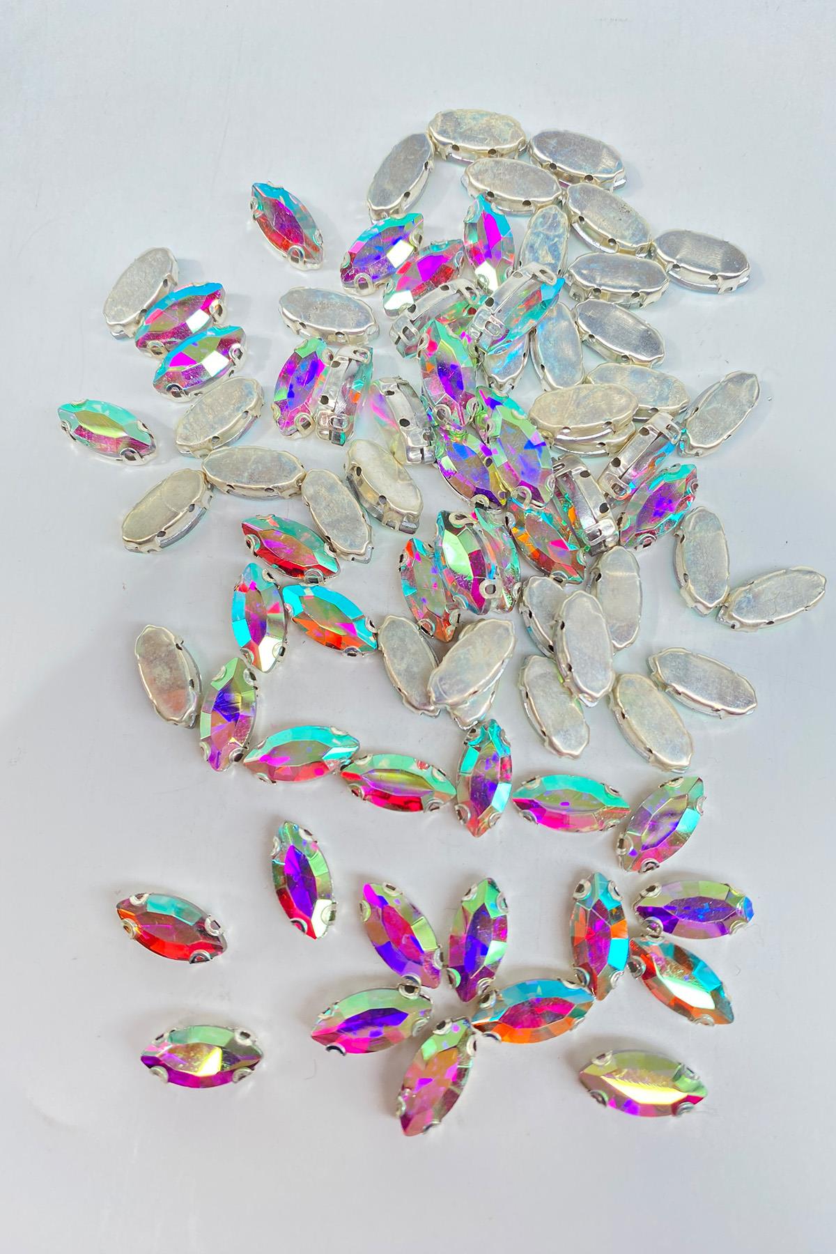 Şeffaf Janjanlı  Kasalı Dikme Parlak Cam Mekik Boncuk 10 Adet