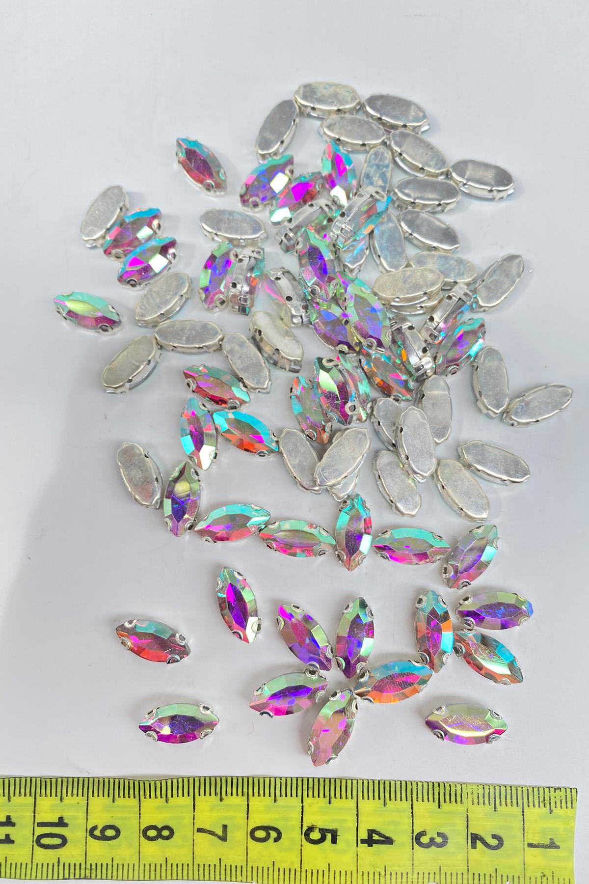 Şeffaf Janjanlı  Kasalı Dikme Parlak Cam Mekik Boncuk 10 Adet