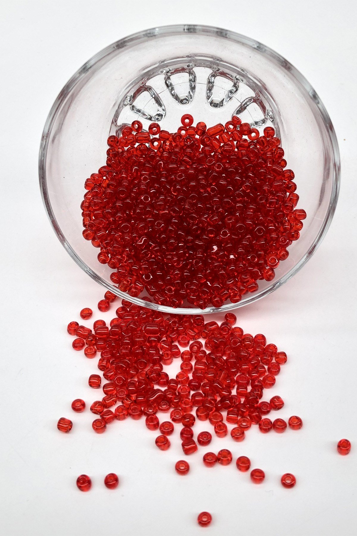 Şeffaf Koyu Kırmızı Kum Boncuk 4 mm