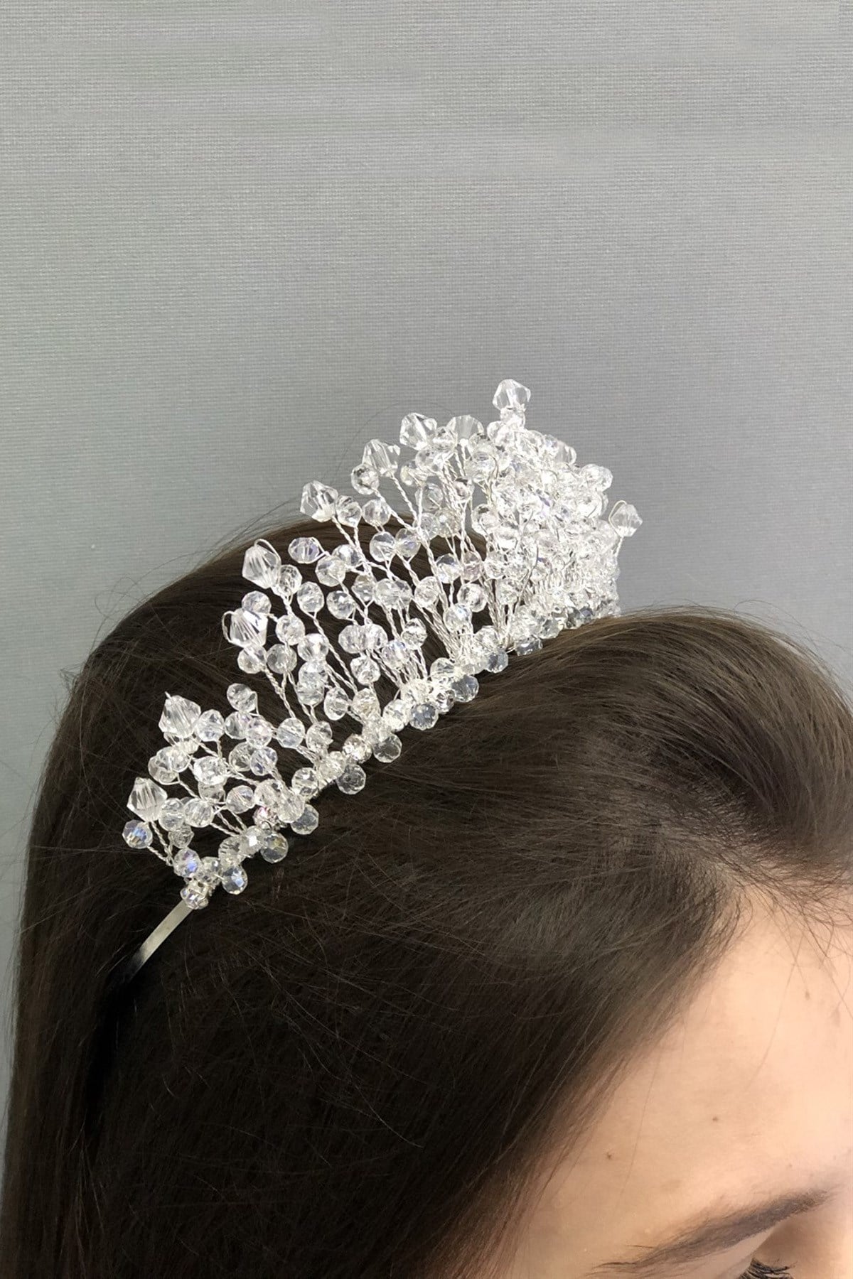 Sheer Crystal Beaded Princess Model Bridal Crown