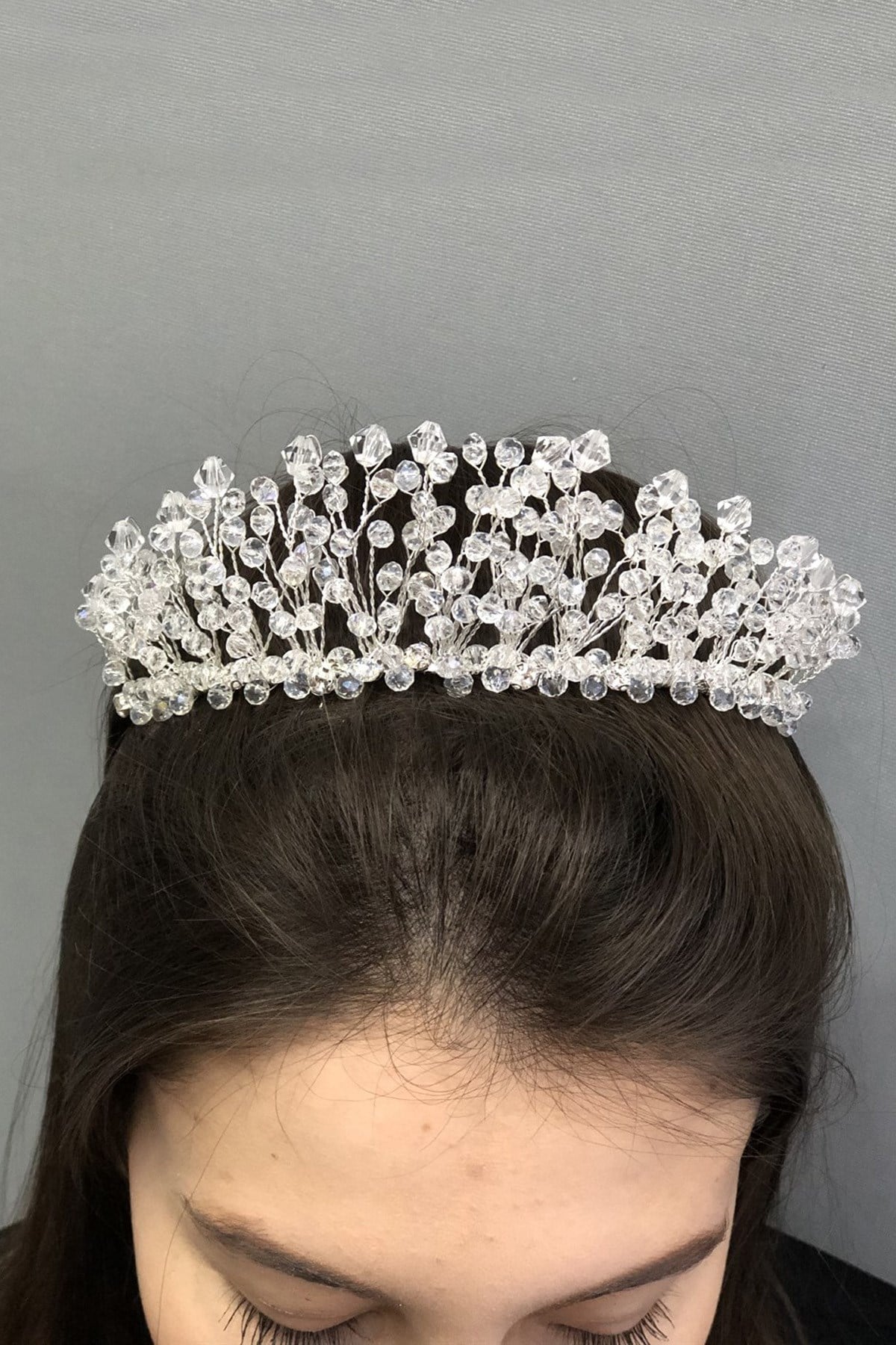 Sheer Crystal Beaded Princess Model Bridal Crown