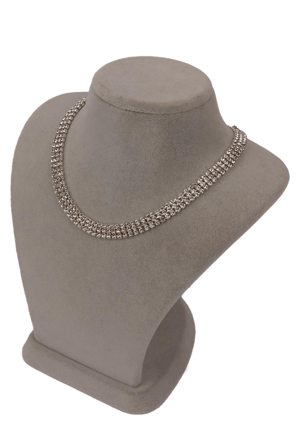 Stylish 3 Row Crystal Stone Evening Necklace and Thin Leaf Bridal Crown