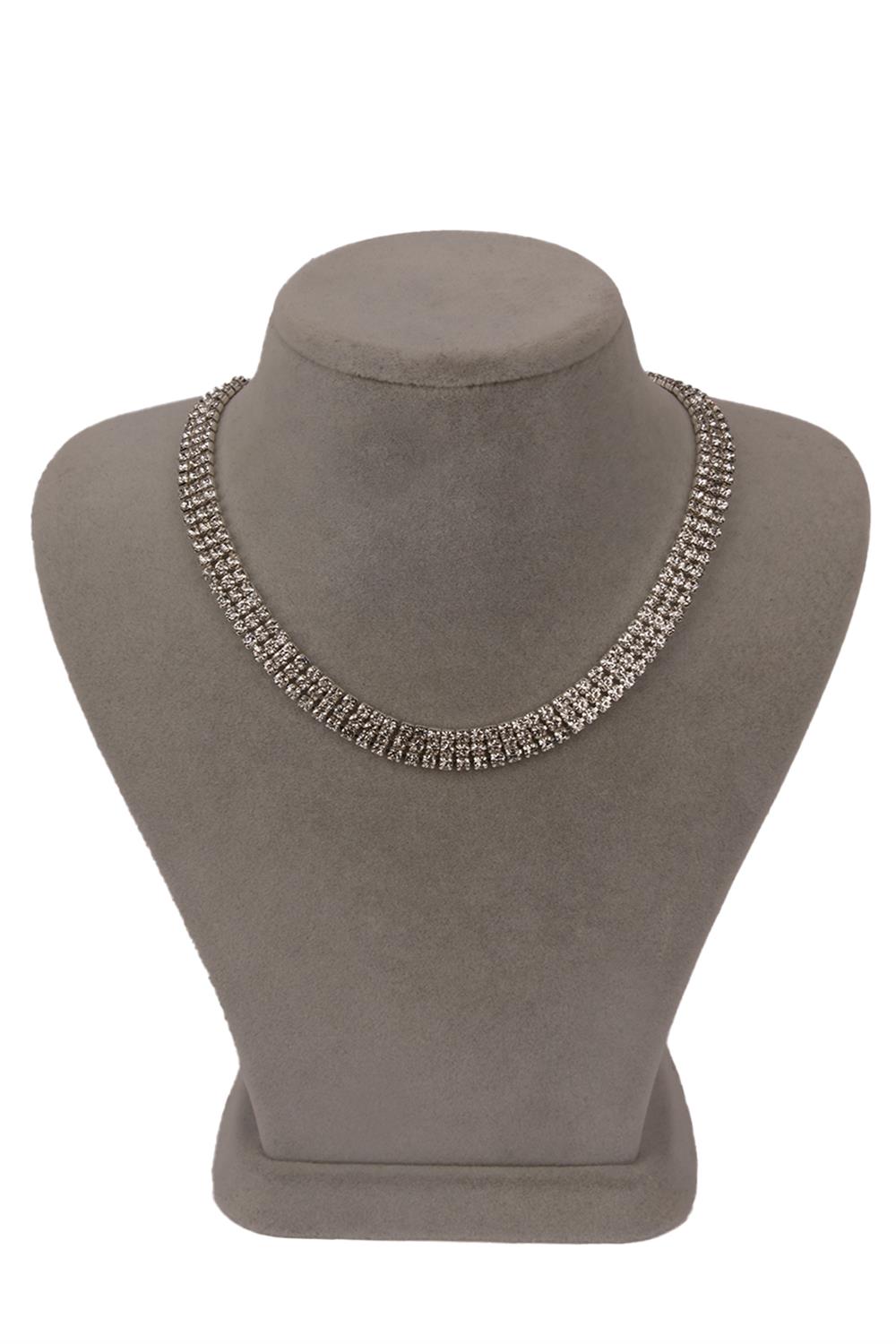 Stylish 3 Row Crystal Stone Evening Necklace and Thin Leaf Bridal Crown