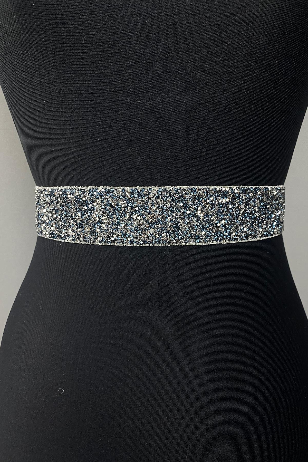 Sık Parlak Boncuk İşlemeli Taşlı Abiye Elbise Bel Kemeri