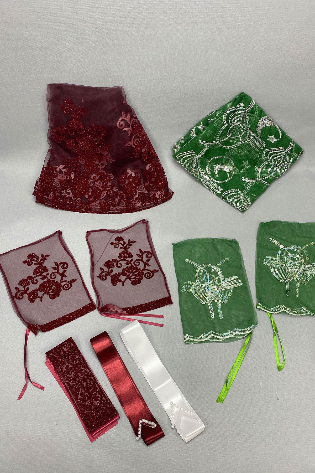 Glitter Leaf Bride Face Cover and Groom Cover Jewelry Ribbon
