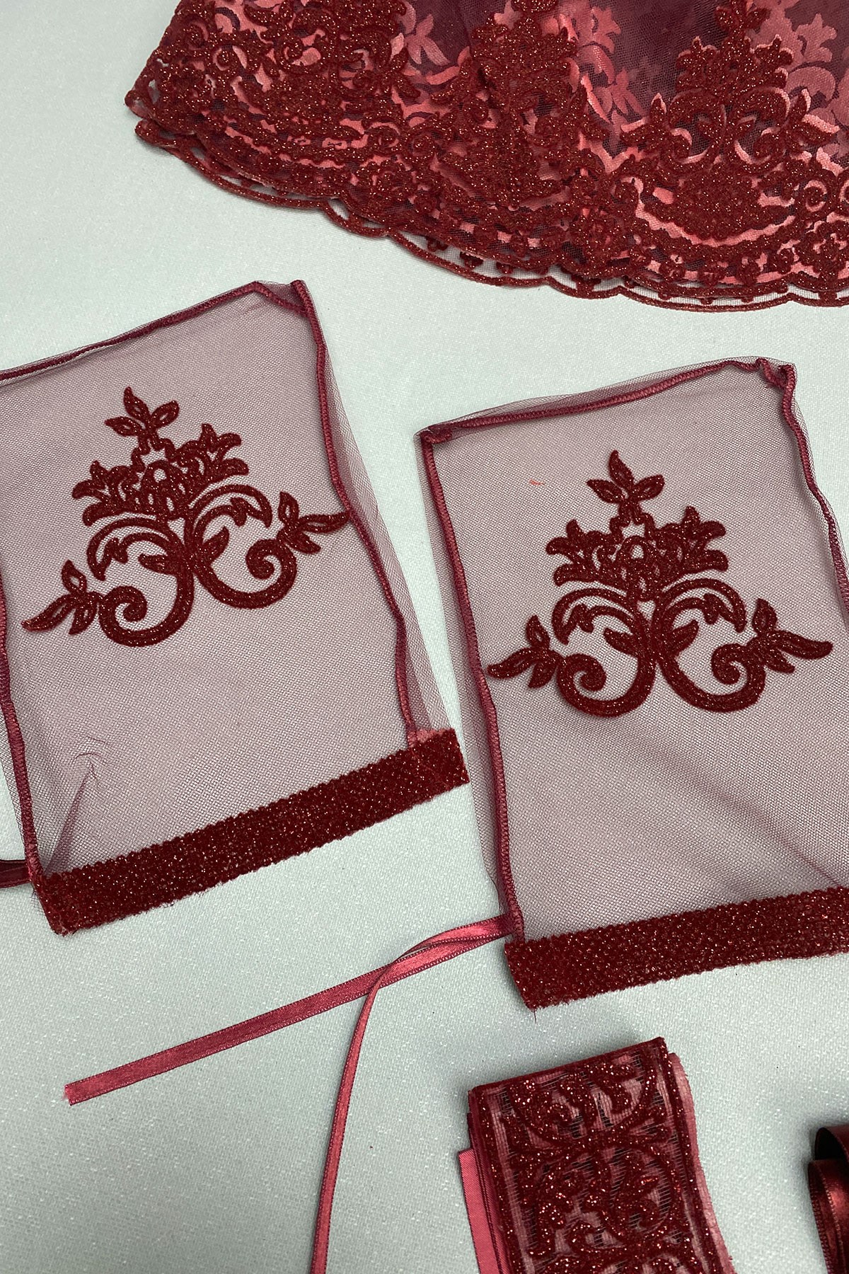 Simli Gelin Duvağı ve Damat Örtüsü Takı Kurdele Seti