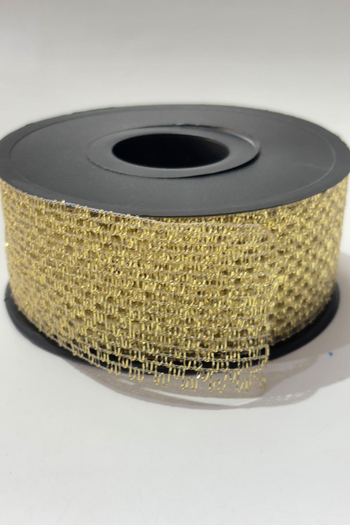 Simli Gold Şerit Kurdele Bohça Süsleme 4 cm 20 Metre