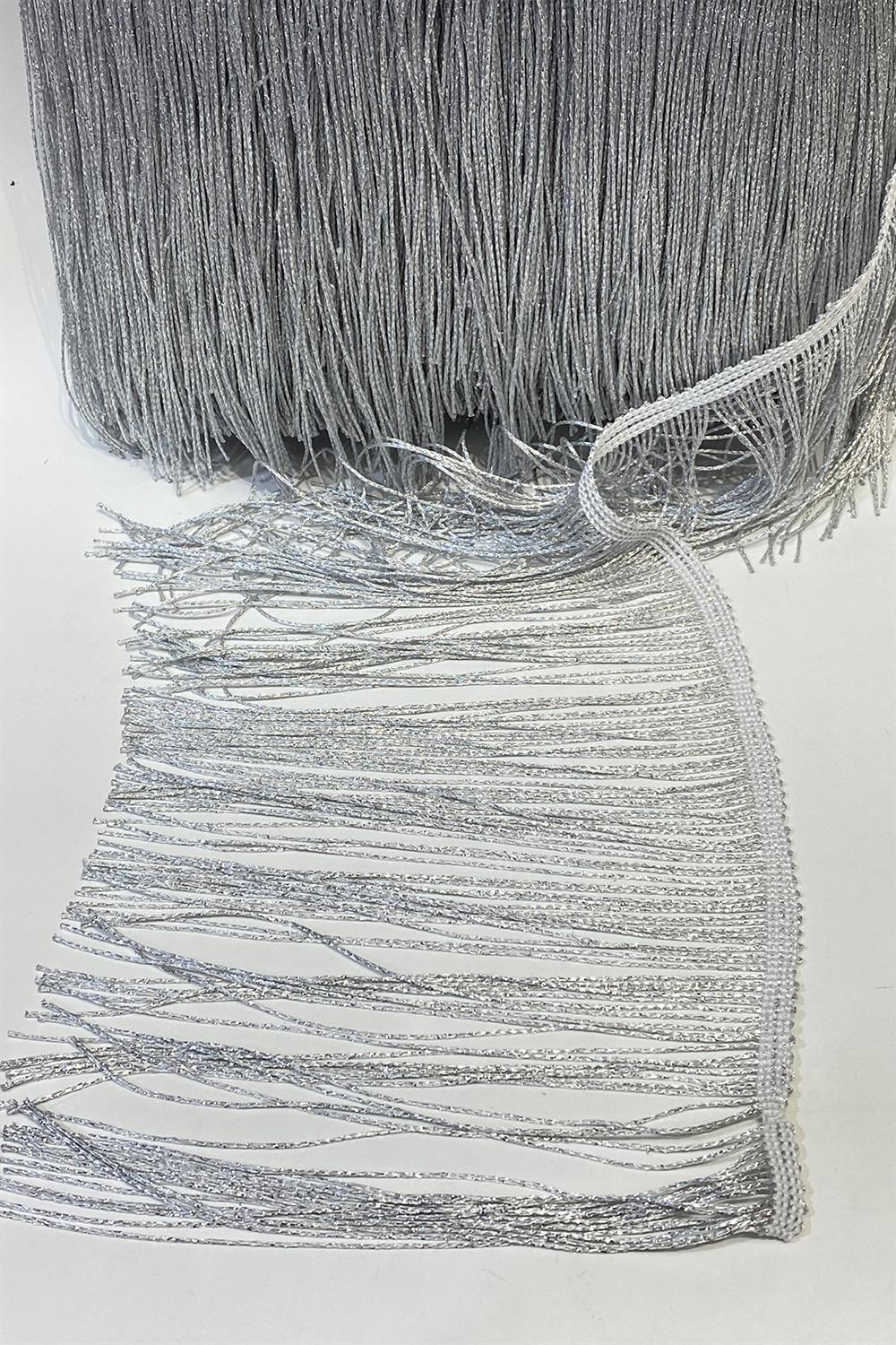 Simli Gümüş Saçak Püskül Şerit