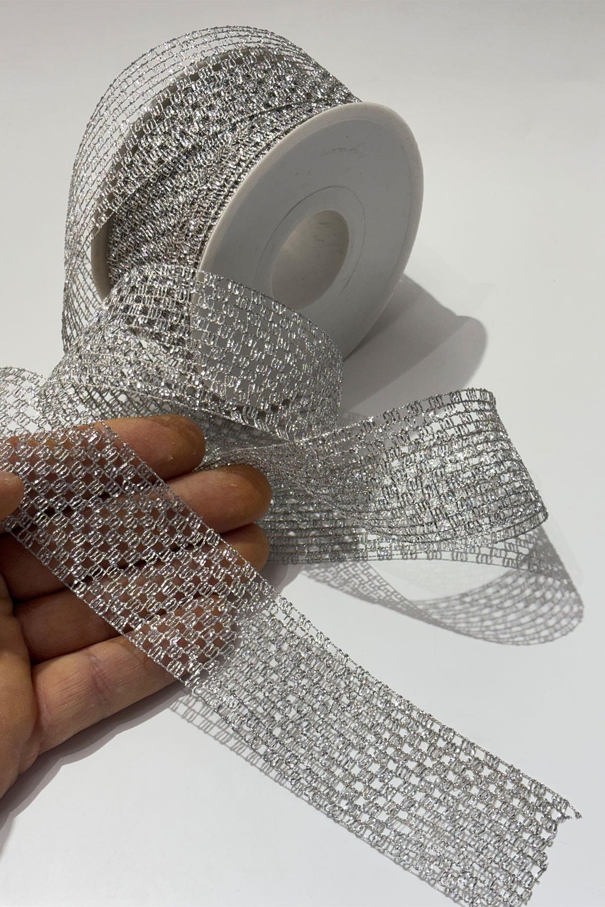 Simli Gümüş Şerit Kurdele Bohça Süsleme 4 cm 20 Metre