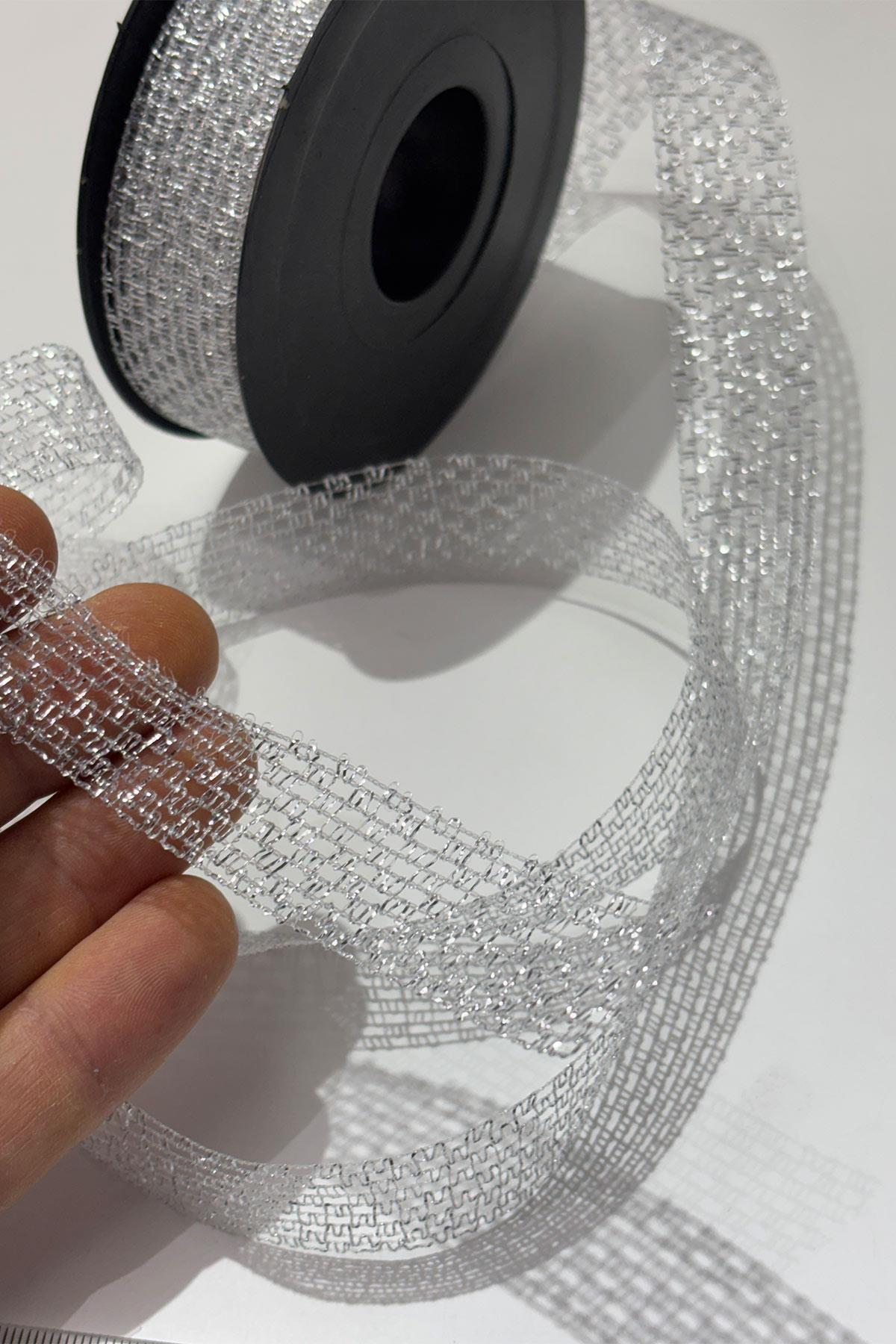 Simli Gümüş Şerit Kurdele Bohça Süsleme 2,5 cm 20 Metre