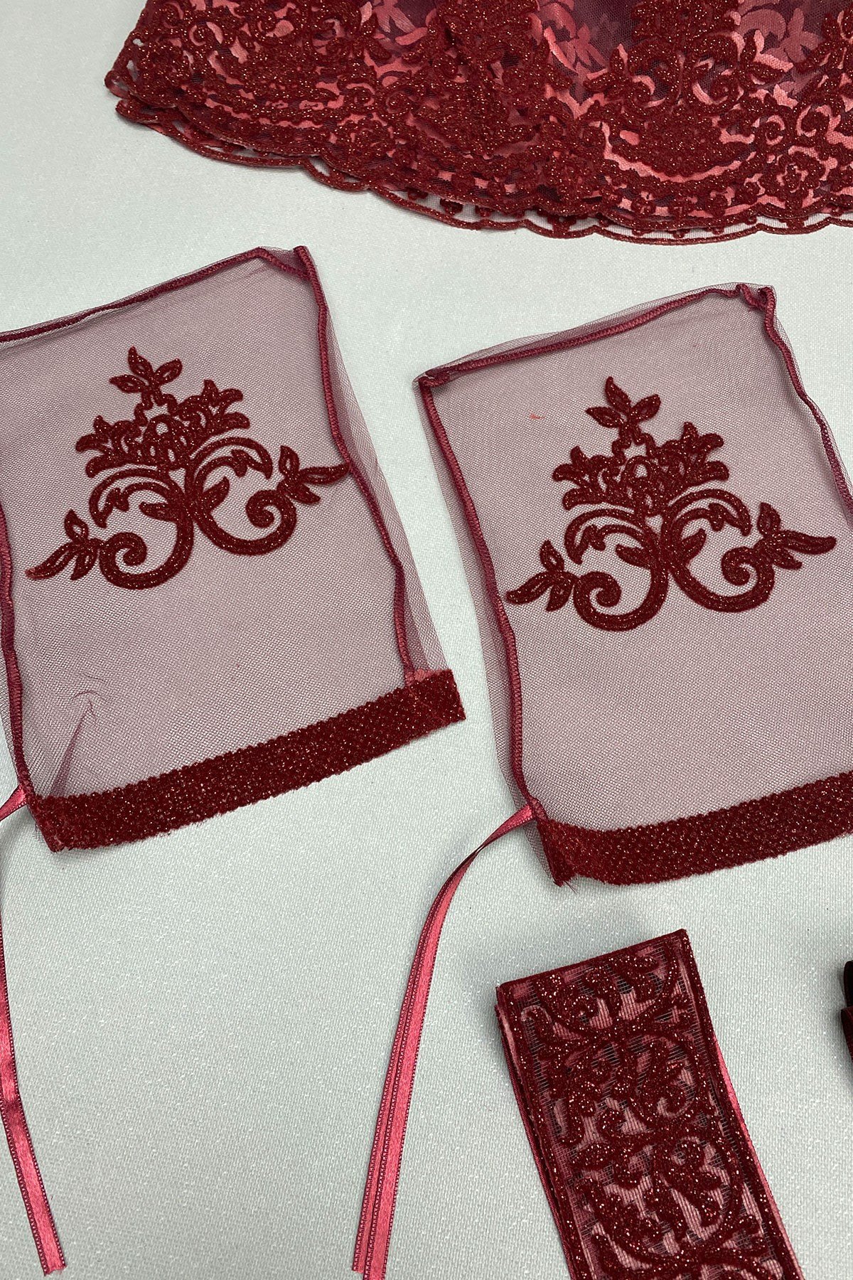 Simli Yüz Örtüsü ve Biyeli Damat Örtüsü Takı Kurdele Seti