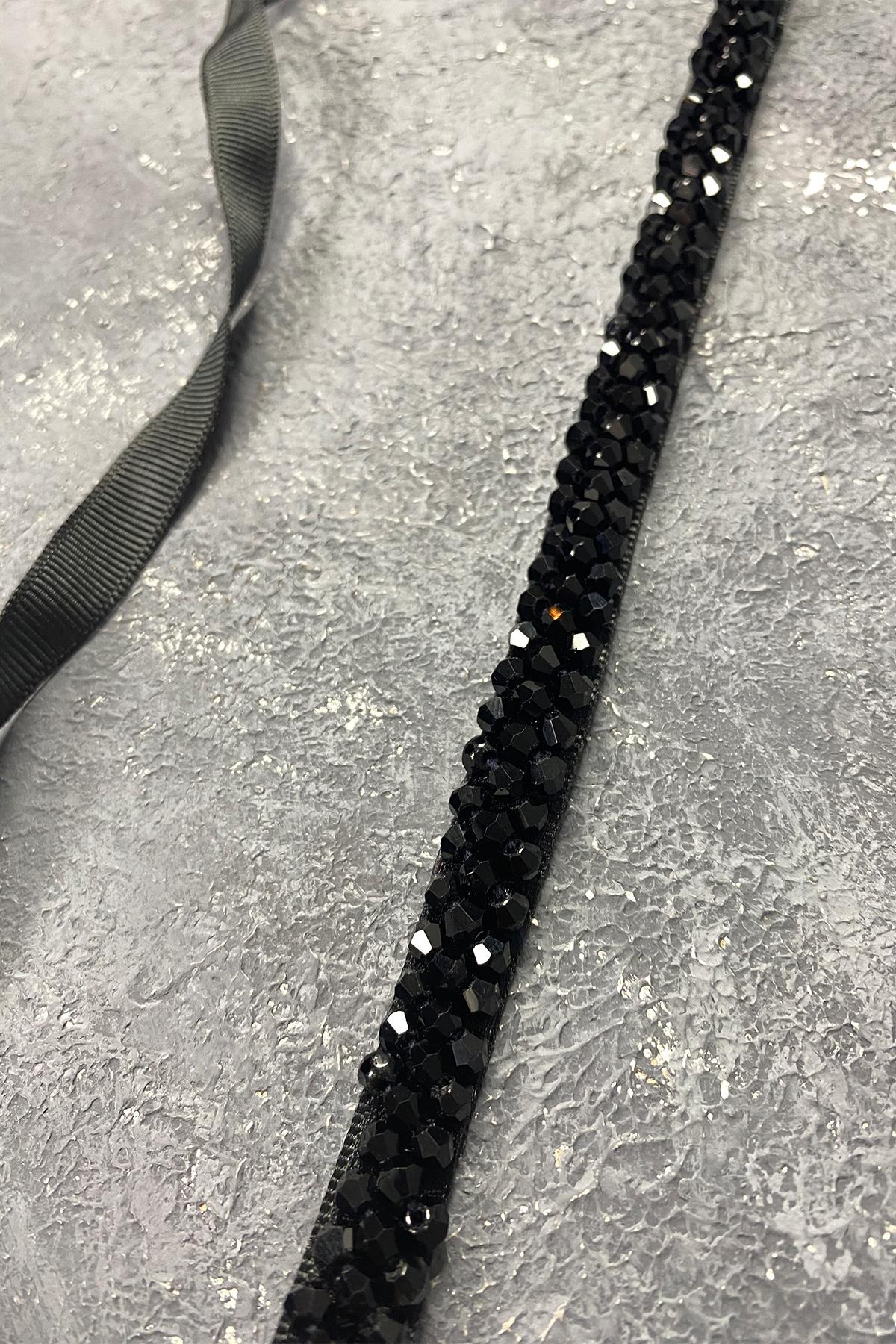 Black Bead Embroidered Dress Belt Waist Accessory