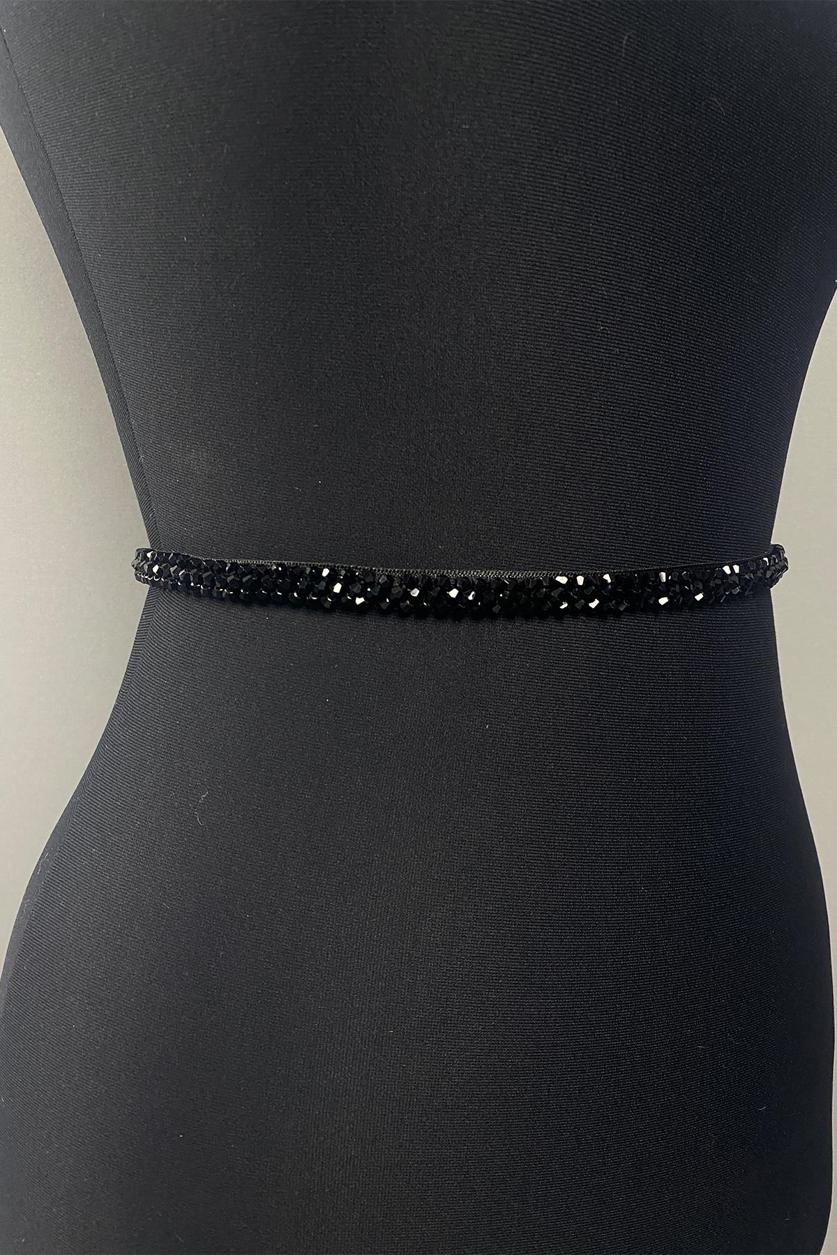 Black Bead Embroidered Dress Belt Waist Accessory