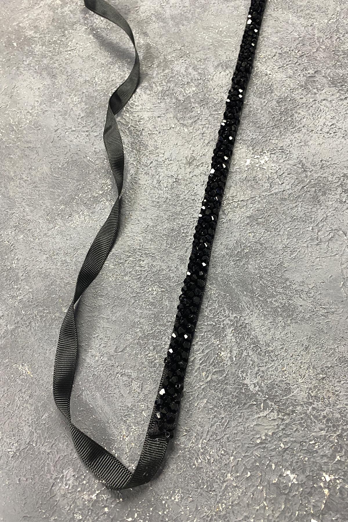 Black Bead Embroidered Dress Belt Waist Accessory