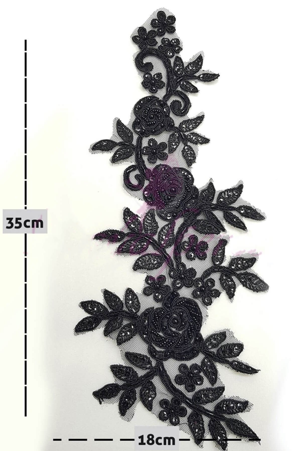 Black Bead Embroidered Rose Pattern Guipure Lace