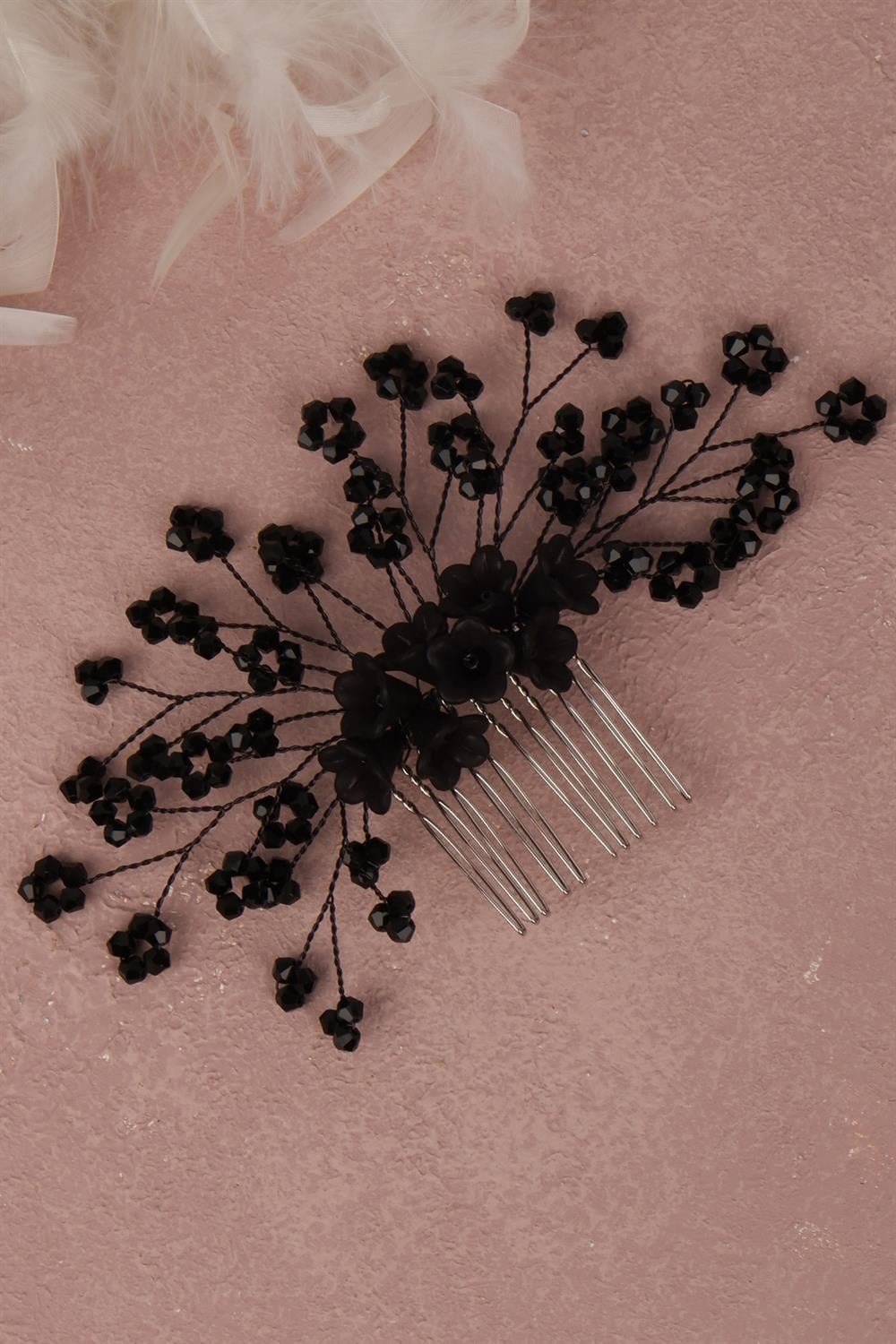 Black Flower Beaded Bridal Hair Accessory Comb Hairpin