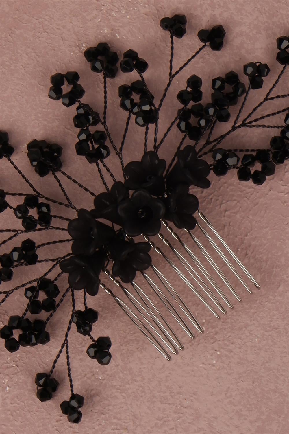 Black Flower Beaded Bridal Hair Accessory Comb Hairpin