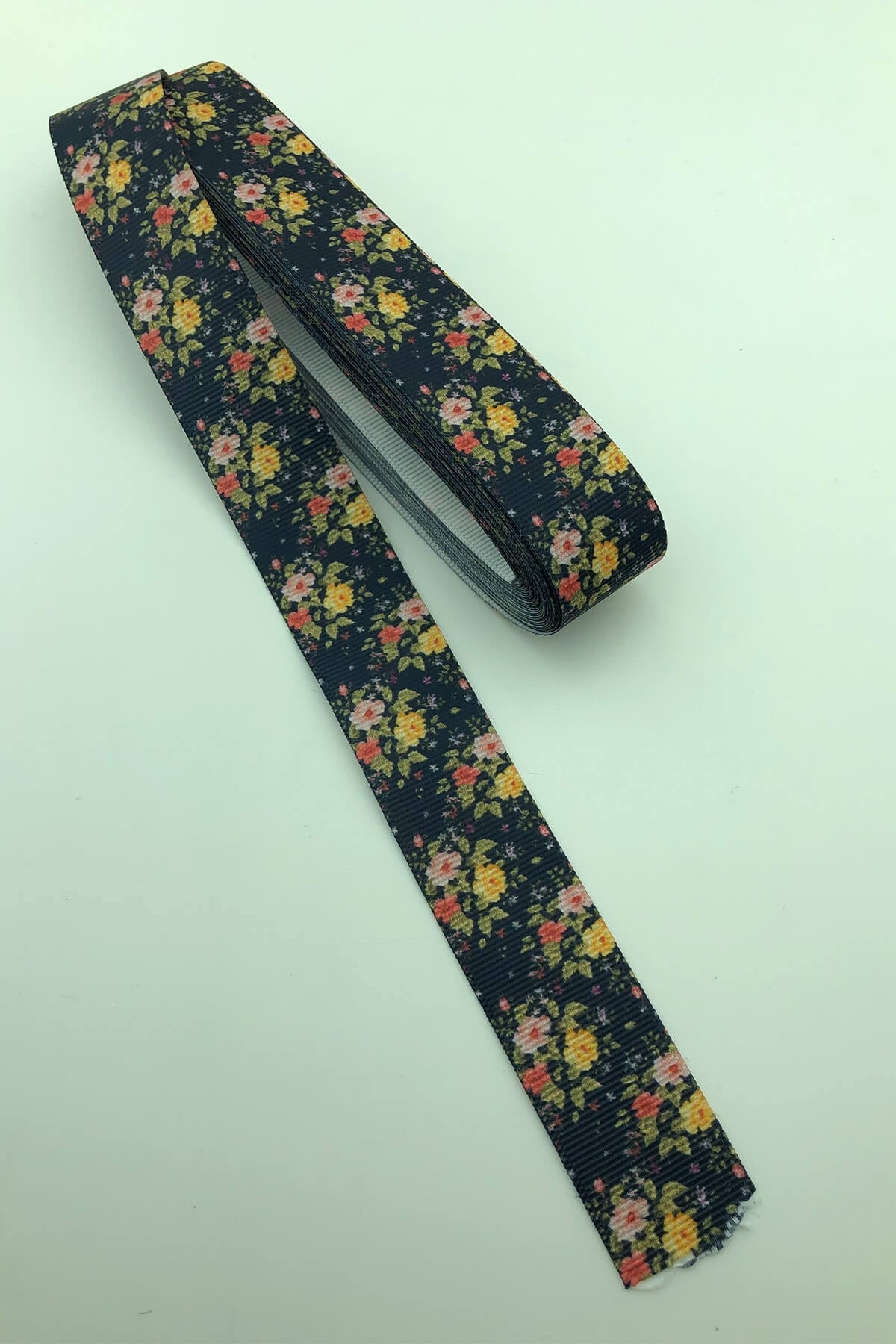 Black Floral Pattern Grosgrain Ribbon 10 Mt
