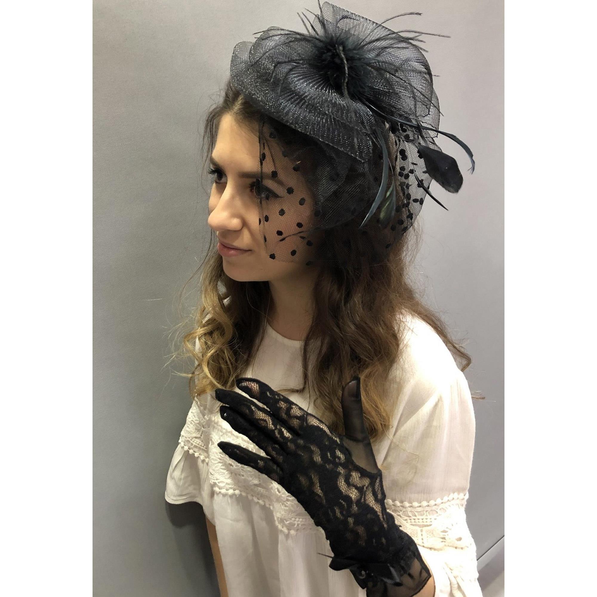 الجملة قفازات الدانتيل الأسود قبعة الزفاف Voilet