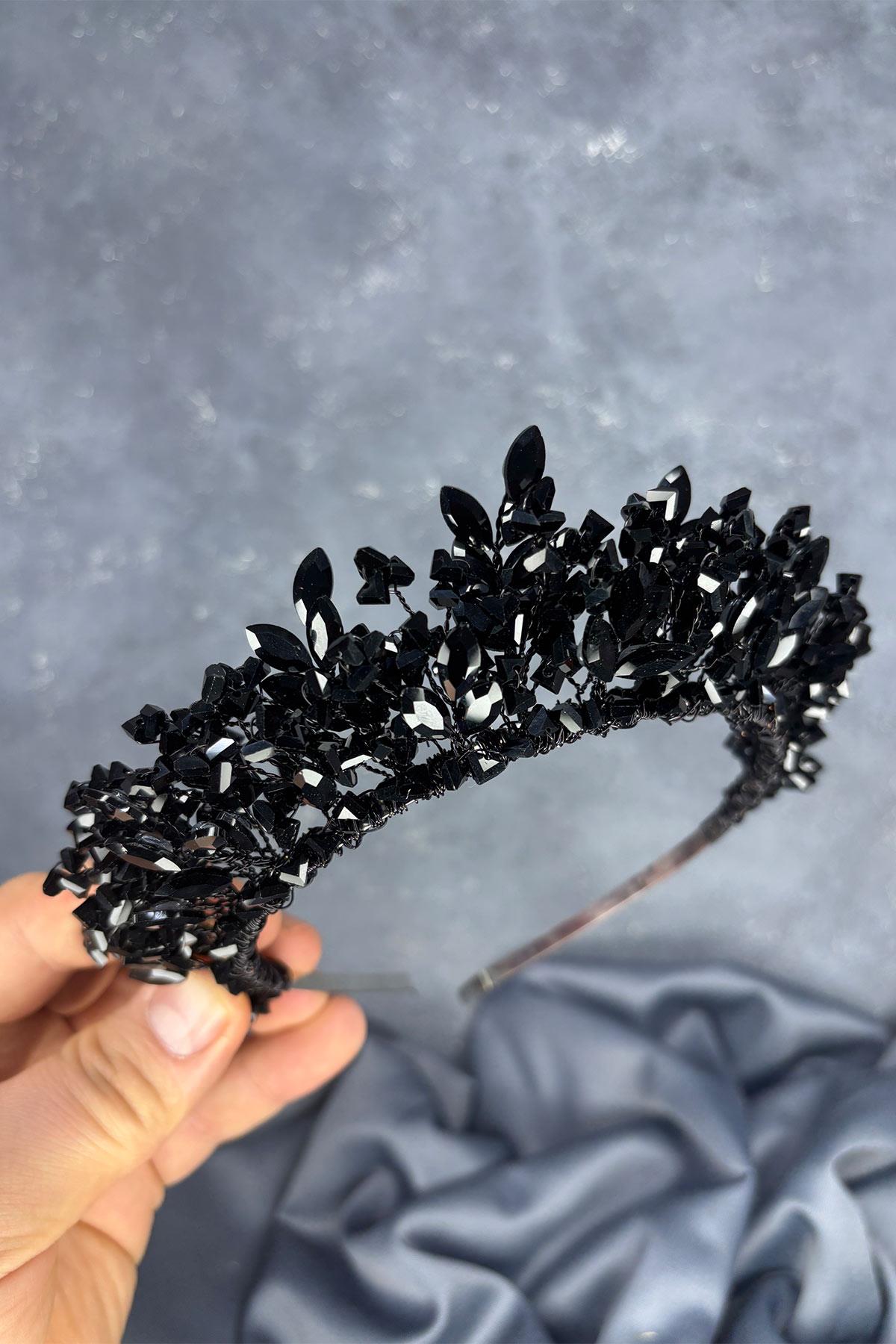 Black Nature Beaded Bridal Henna Crown Bridal Hair Accessory