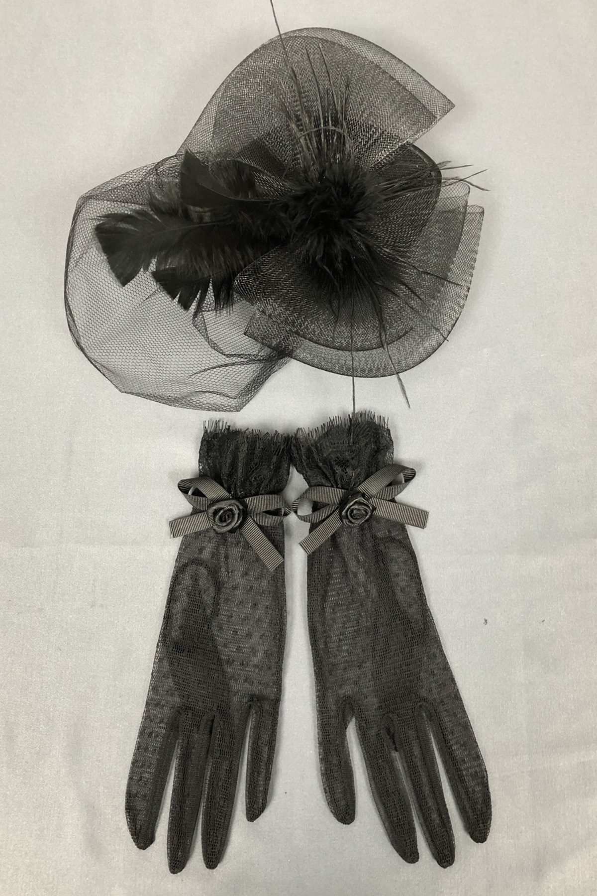 Black Bridal Hat and Polka Dot Gloves Face Veils