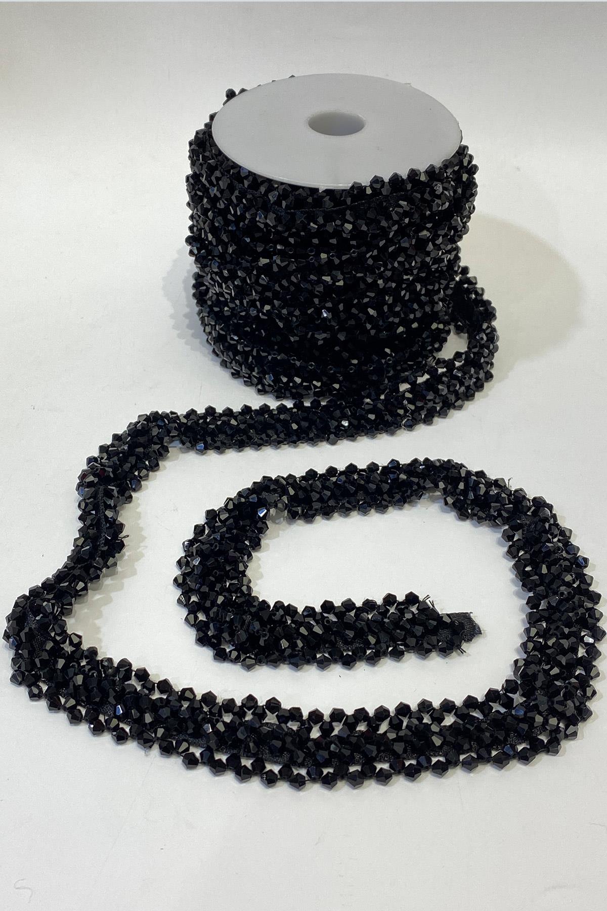 Black Wide Crystal Beaded Embroidered Ribbon