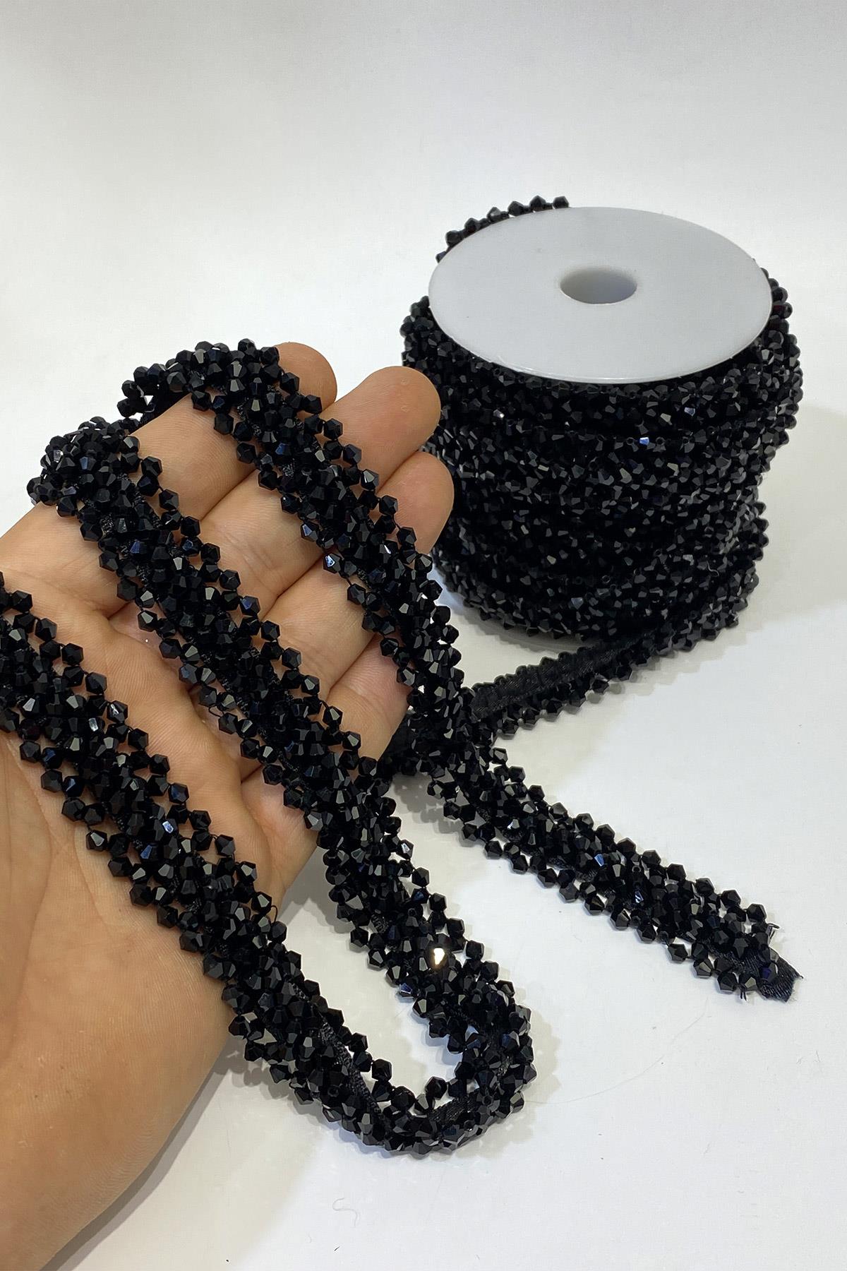 Black Wide Crystal Beaded Embroidered Ribbon