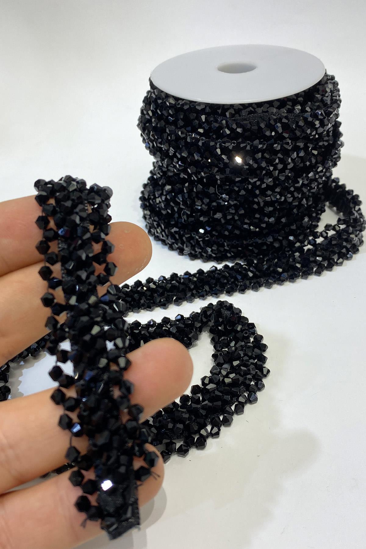 Black Wide Crystal Beaded Embroidered Ribbon